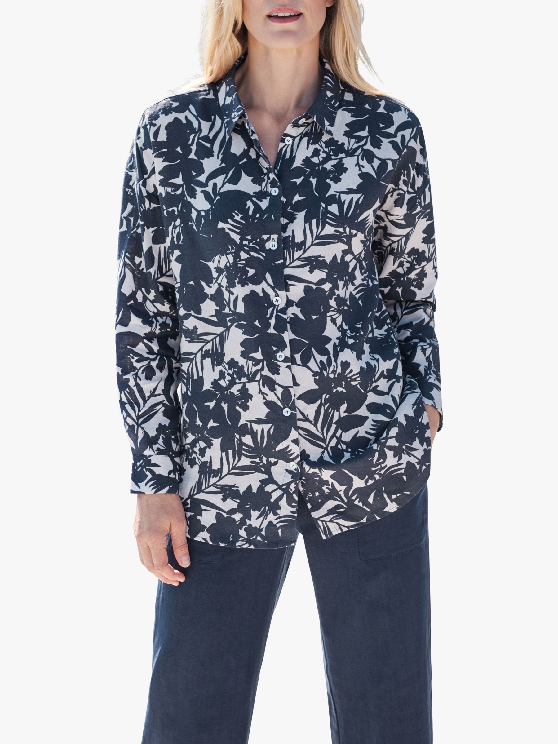 Pure Collection Shadow Print Linen Shirt, Multi, 8