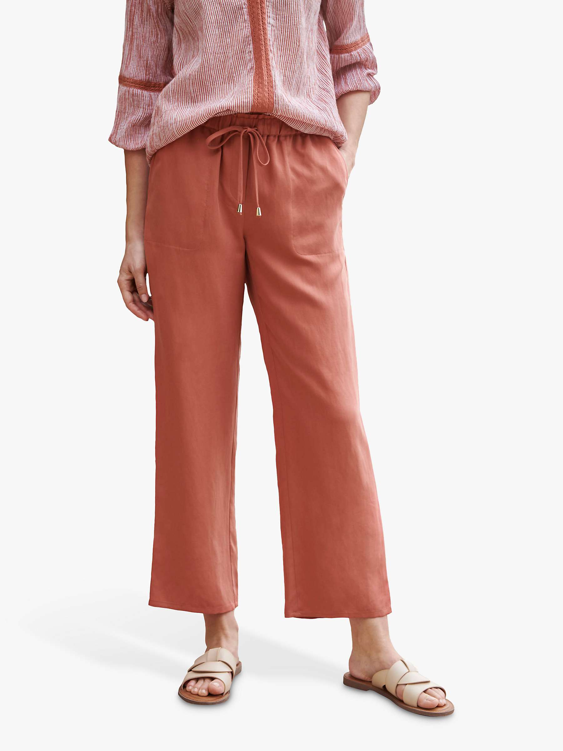 Pure Collection Elastic Waist 7/8 Trousers, Terracotta at John Lewis &  Partners