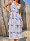 Chi Chi London Sleeveless Tiered Midi Dress, Lilac/Multi, Lilac/Multi