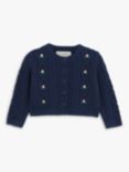 John Lewis Heirloom Collection Baby Cable Knit Floral Cardigan, Navy