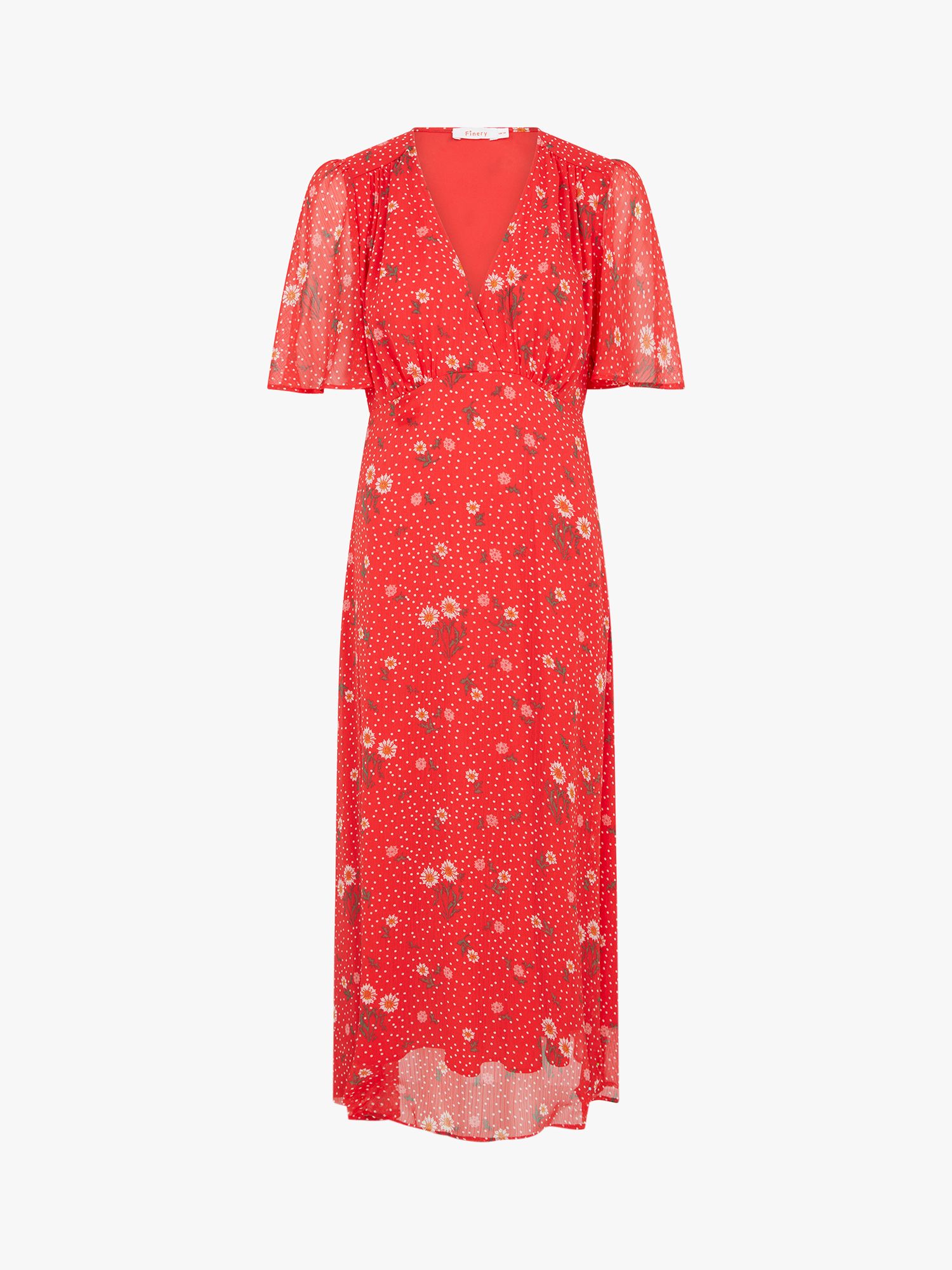 Finery Carolina Spot and Daisy Print Midi Dress, Red/Multi