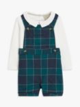 John Lewis Heirloom Collection Baby Check Dungarees & Bodysuit Set, Green