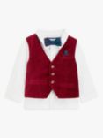 John Lewis Heirloom Collection Baby Velvet Shirt, Bow Tie & Waistcoat Set, Red/Blue