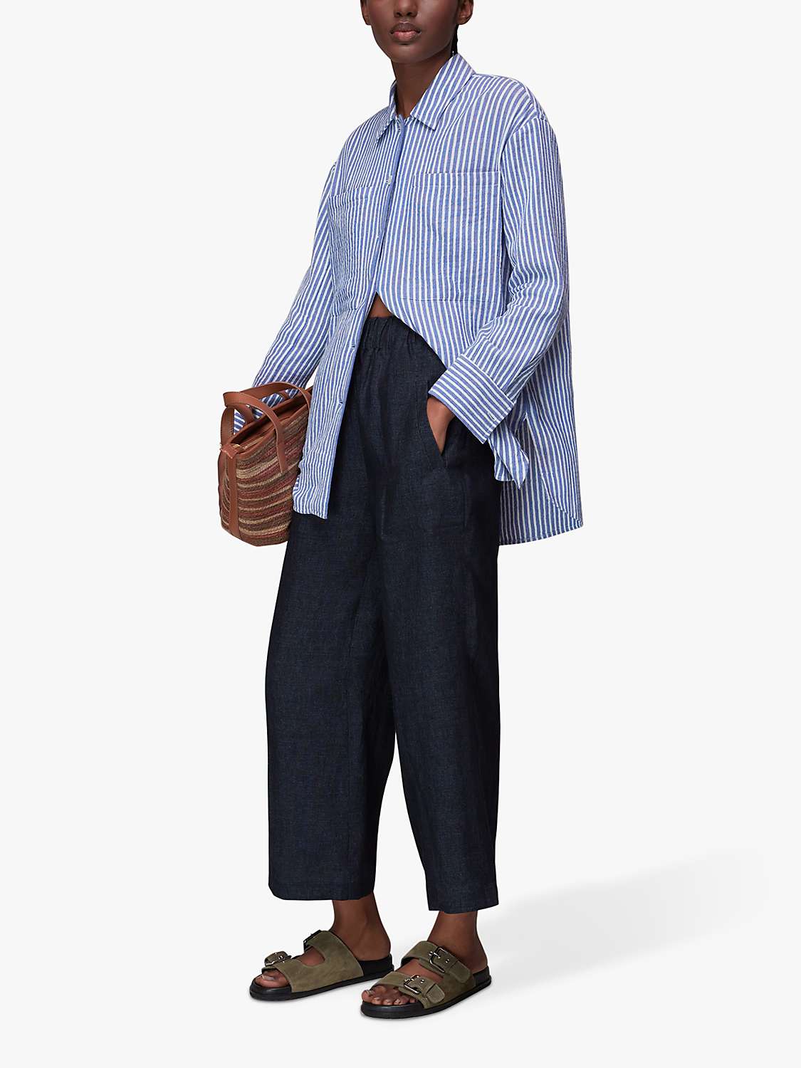 Buy Whistles Linen Trousers, Navy Online at johnlewis.com