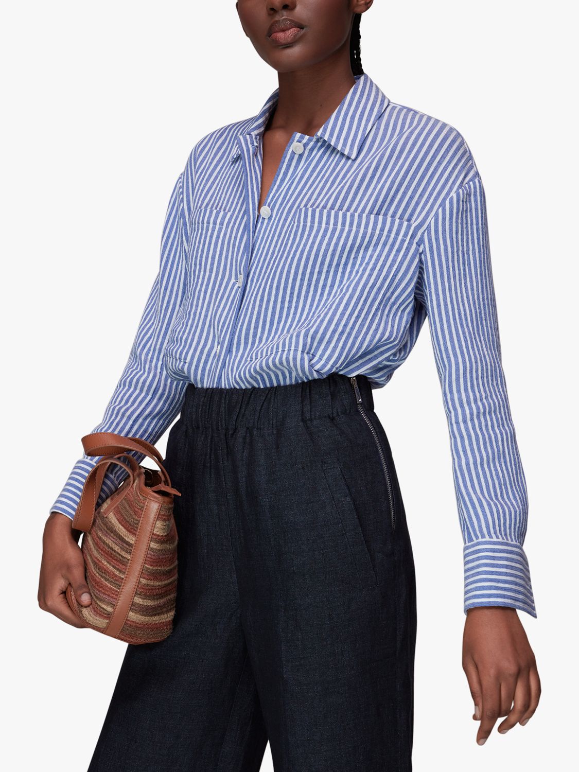 Whistles Linen Trousers, Navy at John Lewis & Partners