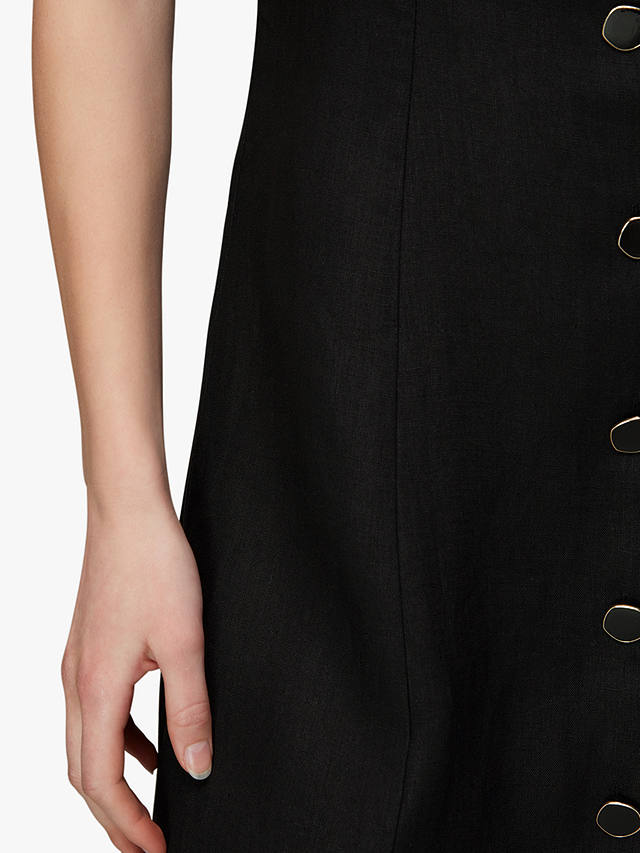 Whistles Ava Button Linen Blend Midi Dress, Black at John Lewis & Partners