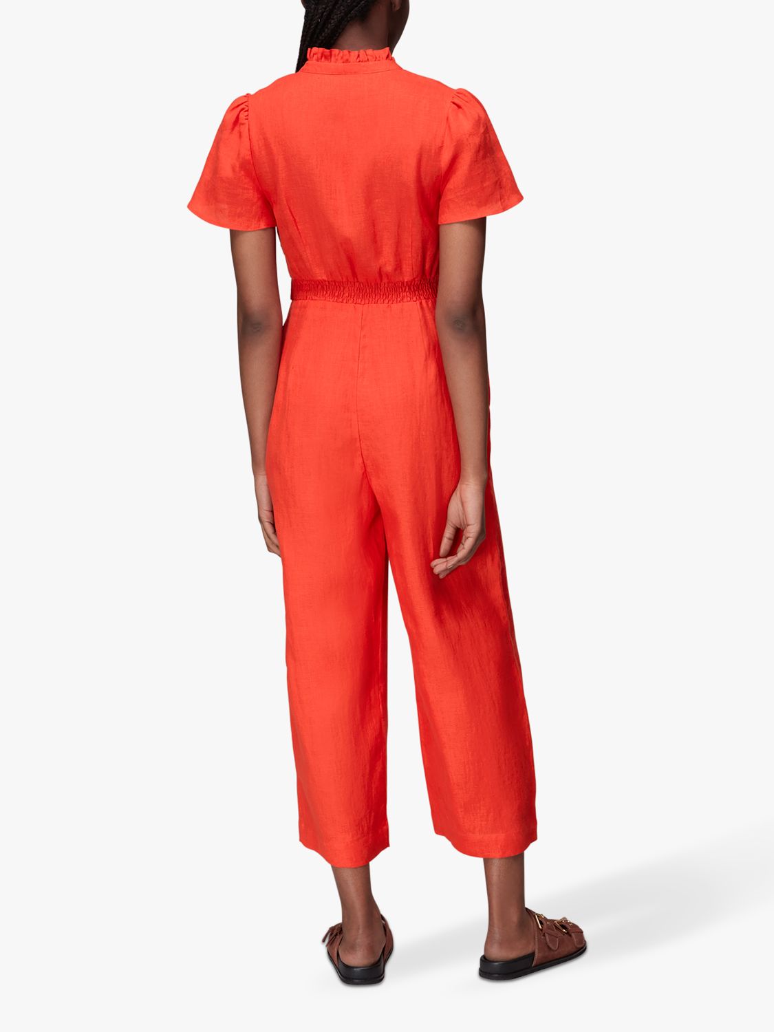 Whistles Emmie Cropped Linen Jumpsuit, Red at John Lewis & Partners
