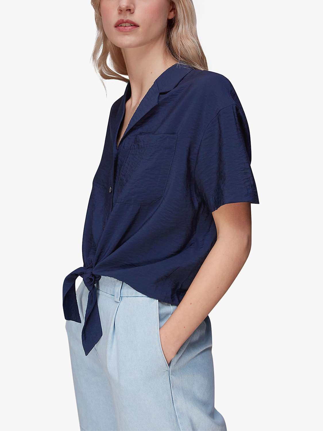 Buy Whistles Nicola Tie Front Blouse, Navy Online at johnlewis.com