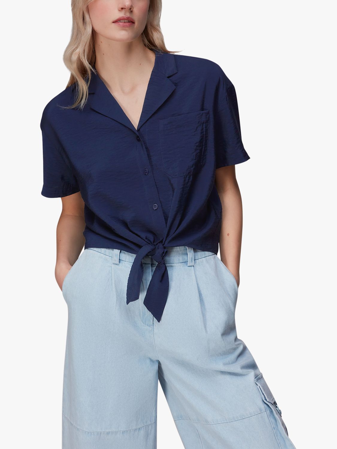 Buy Whistles Nicola Tie Front Blouse, Navy Online at johnlewis.com