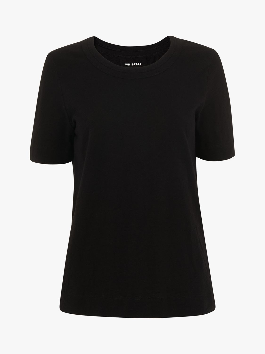 Whistles Rosa Double Trim Cotton T-Shirt, Black at John Lewis & Partners