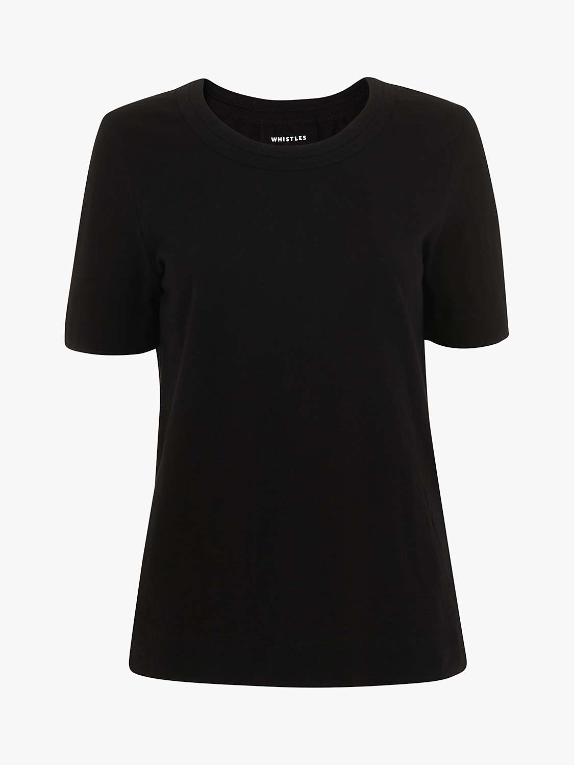 Whistles Rosa Double Trim Cotton T-Shirt, Black at John Lewis & Partners