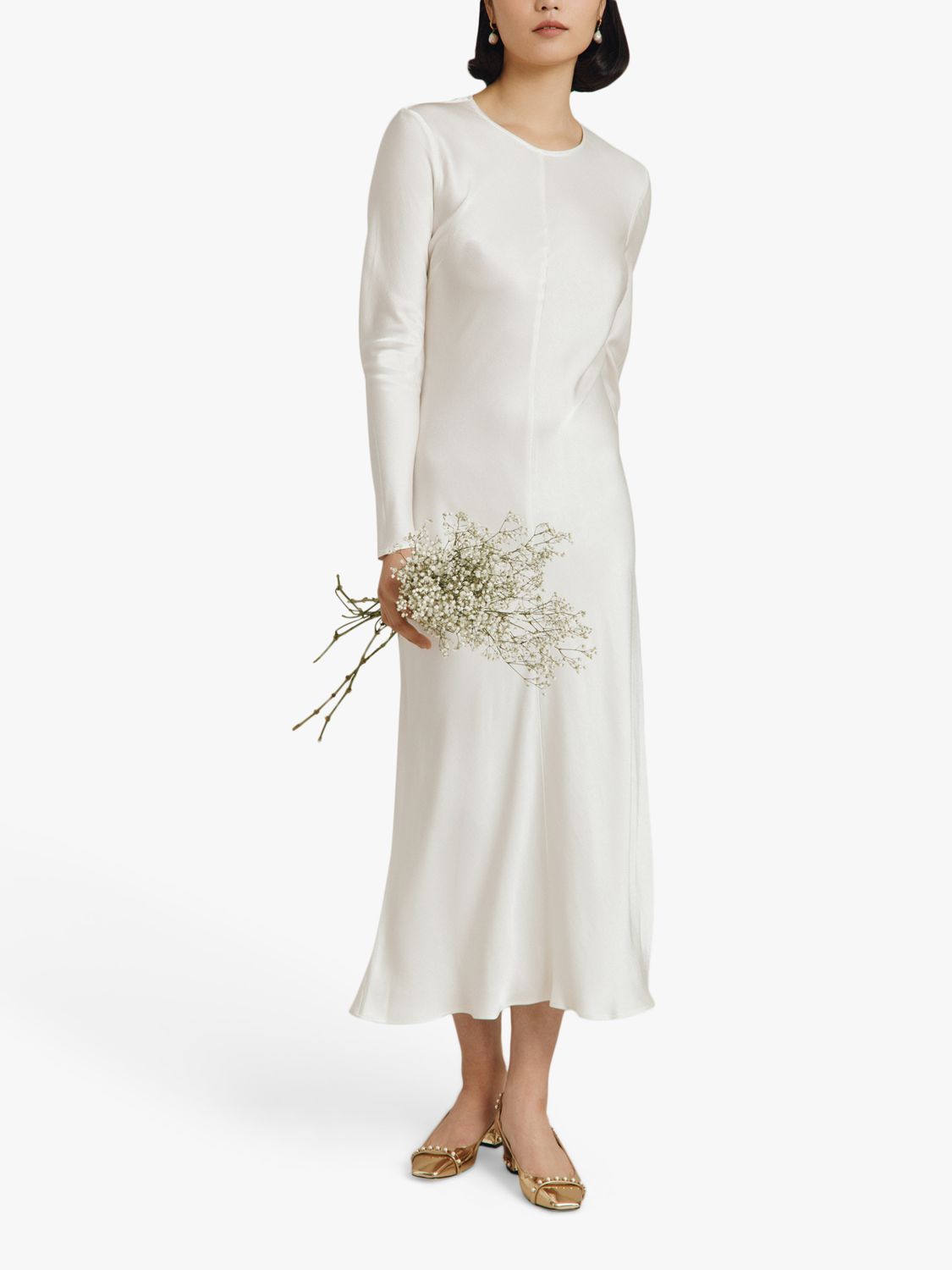 Ghost Mari Satin Midi Wedding Dress, Ivory at John Lewis & Partners