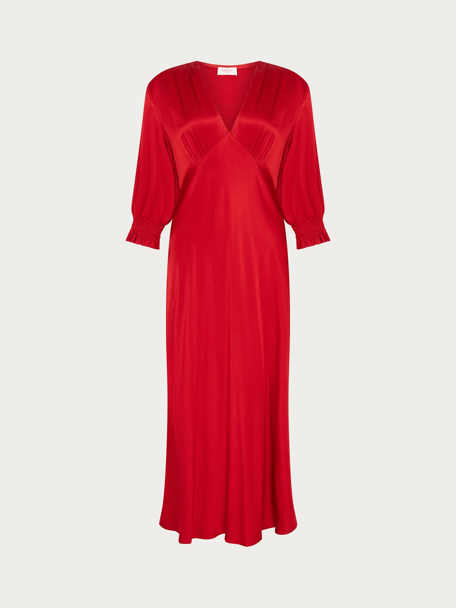 Ghost Elle Satin Midi Dress, Chilli Red at John Lewis & Partners