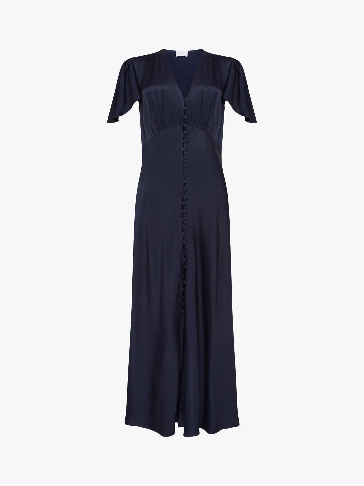 Ghost Grace Satin Swing Midi Dress, Navy at John Lewis & Partners