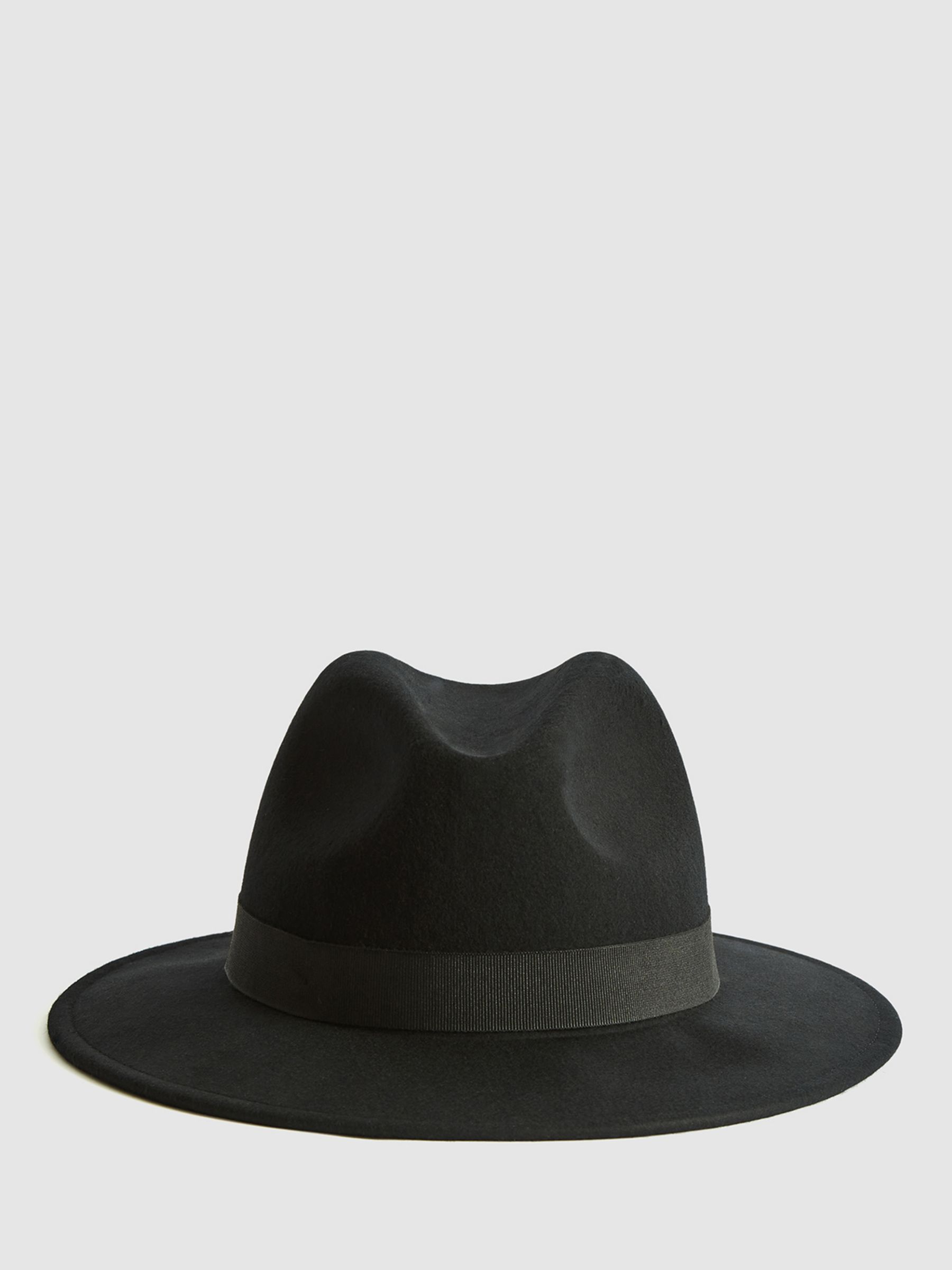 Reiss Ashbourne Wool Fedora Hat, Black, S-M