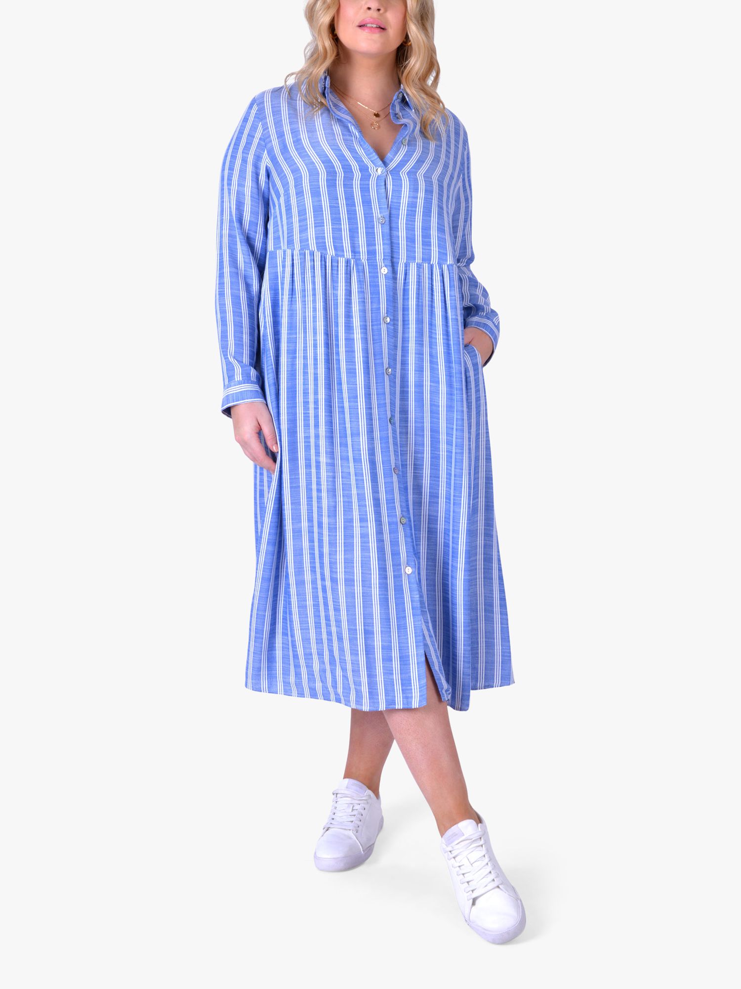 Live Unlimited Striped Midi Shirt Dress, Blue/White