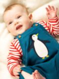 Frugi Baby Penguin Knitted Organic Cotton Dungaree & Long Sleeve Stripe Body Set, Blue