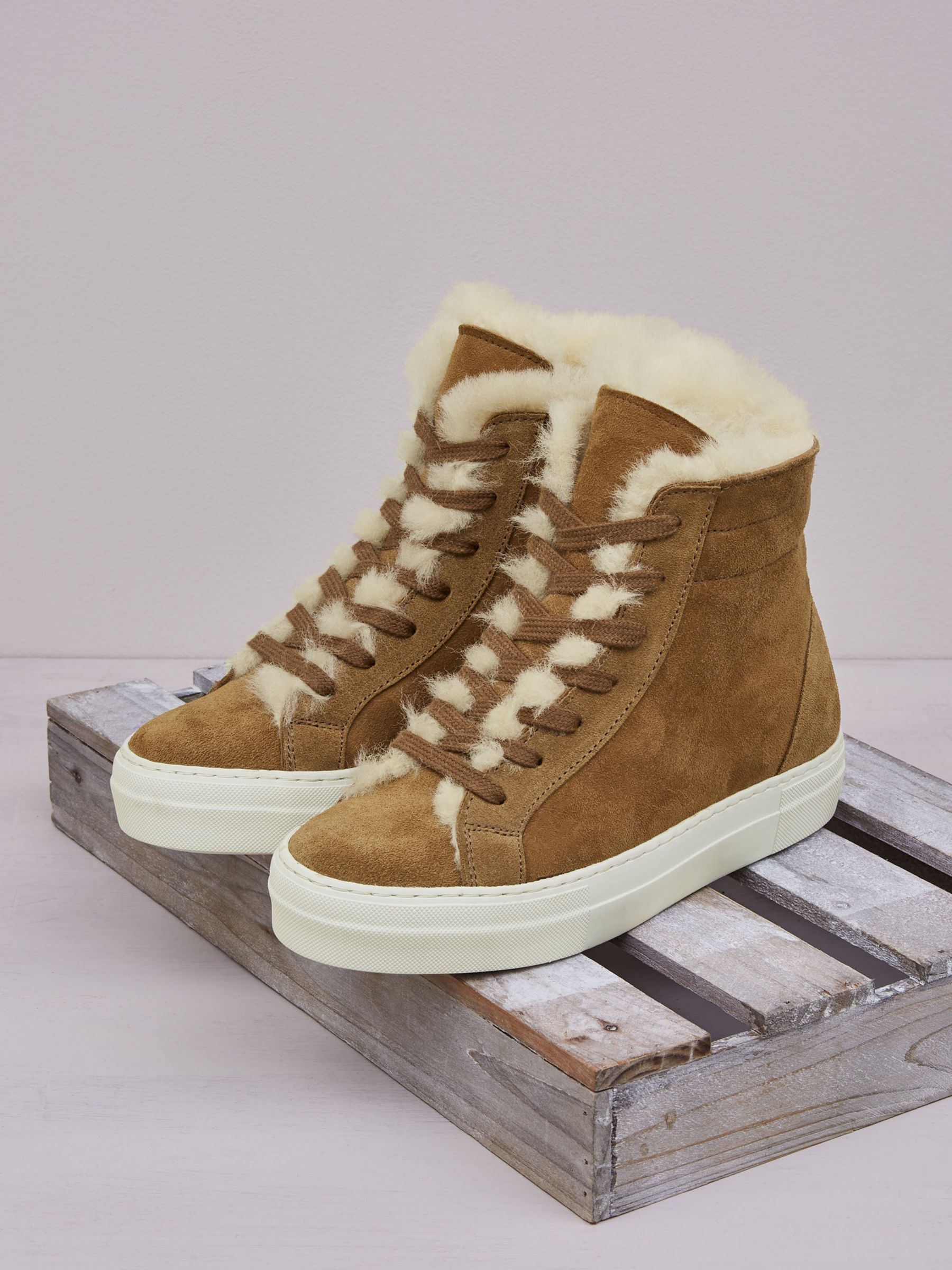 Celtic & Co. Sheepskin High Top Trainers, Whisky, 3