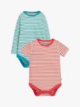 Frugi Baby Organic Cotton Pointelle Stripe Bodysuit, Pack of 2, Camper Blue/Watermelon Pink