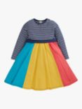 Frugi Baby Long Sleeve Skater Dress, Indigo/Rainbow