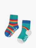 Frugi Baby Organic Cotton Pacific Aqua Rainbow Grippy Socks, Pack of 2, Multi