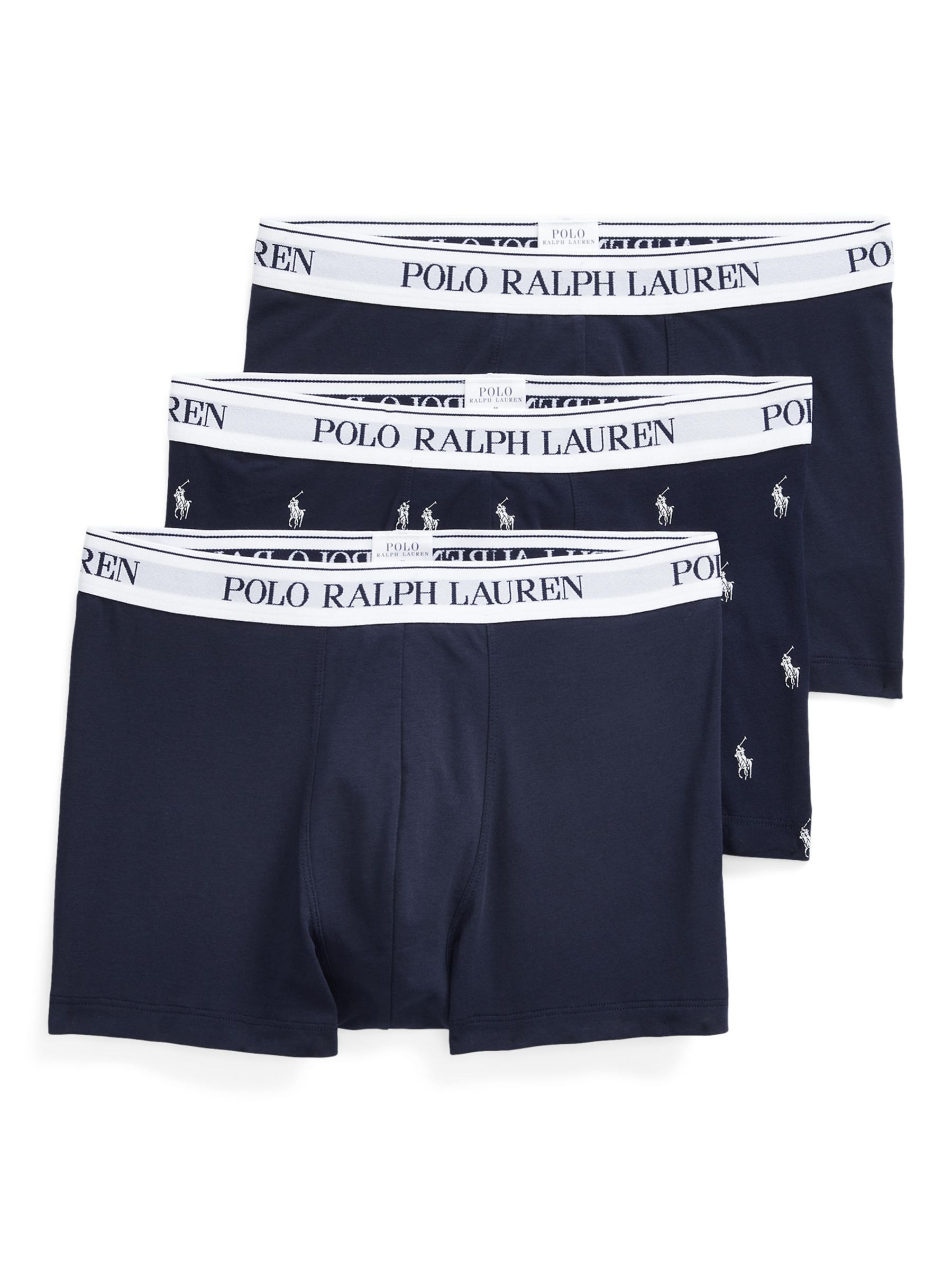 Polo Ralph Lauren Stretch Cotton Trunks, Pack of 3, Navy Print at John ...