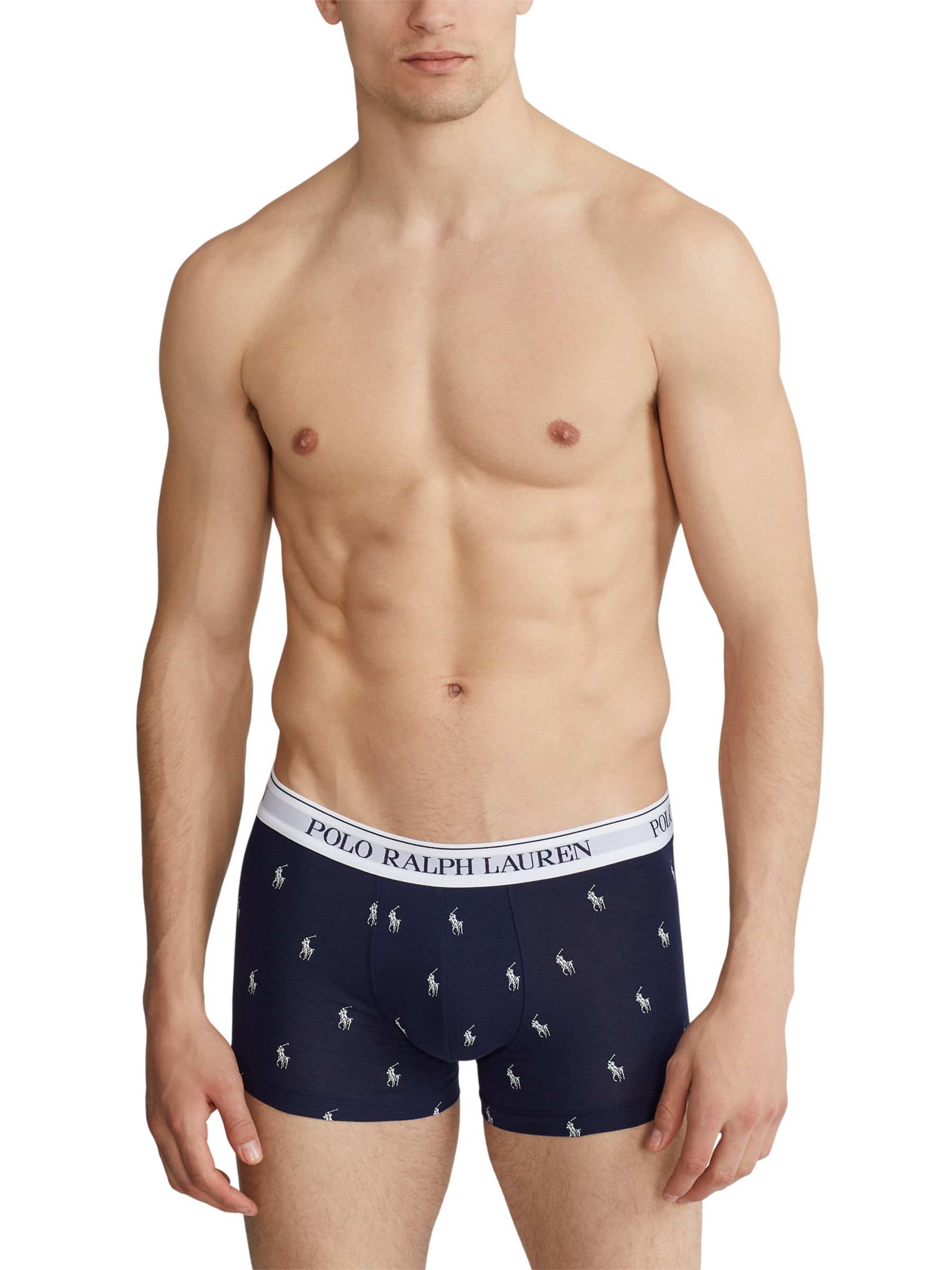 Polo Ralph Lauren Stretch Cotton Trunks, Pack of 3, Navy Print at