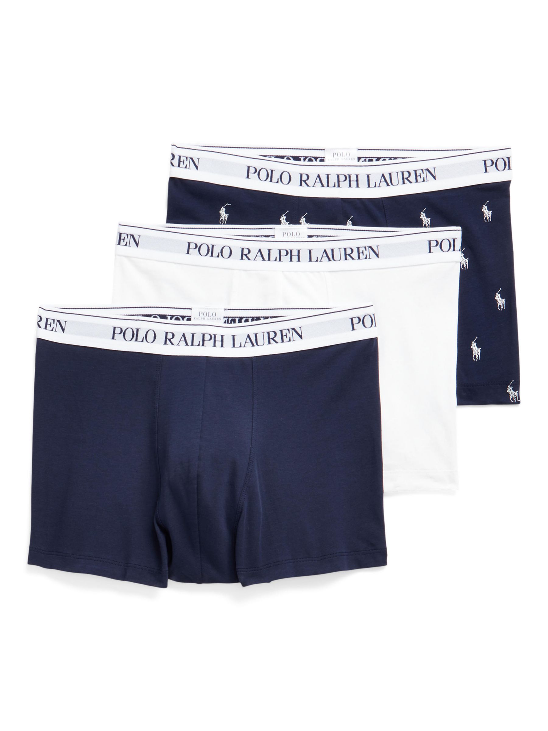 Polo Ralph Lauren Stretch Cotton Trunks, Pack of 3, Navy/White/Pony at John  Lewis & Partners
