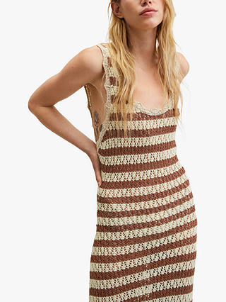 Mango Mirina Stripe Knitted Maxi Dress, Rust