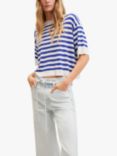 Mango Luquita Short Sleeve Stripe Jumper, White/Blue