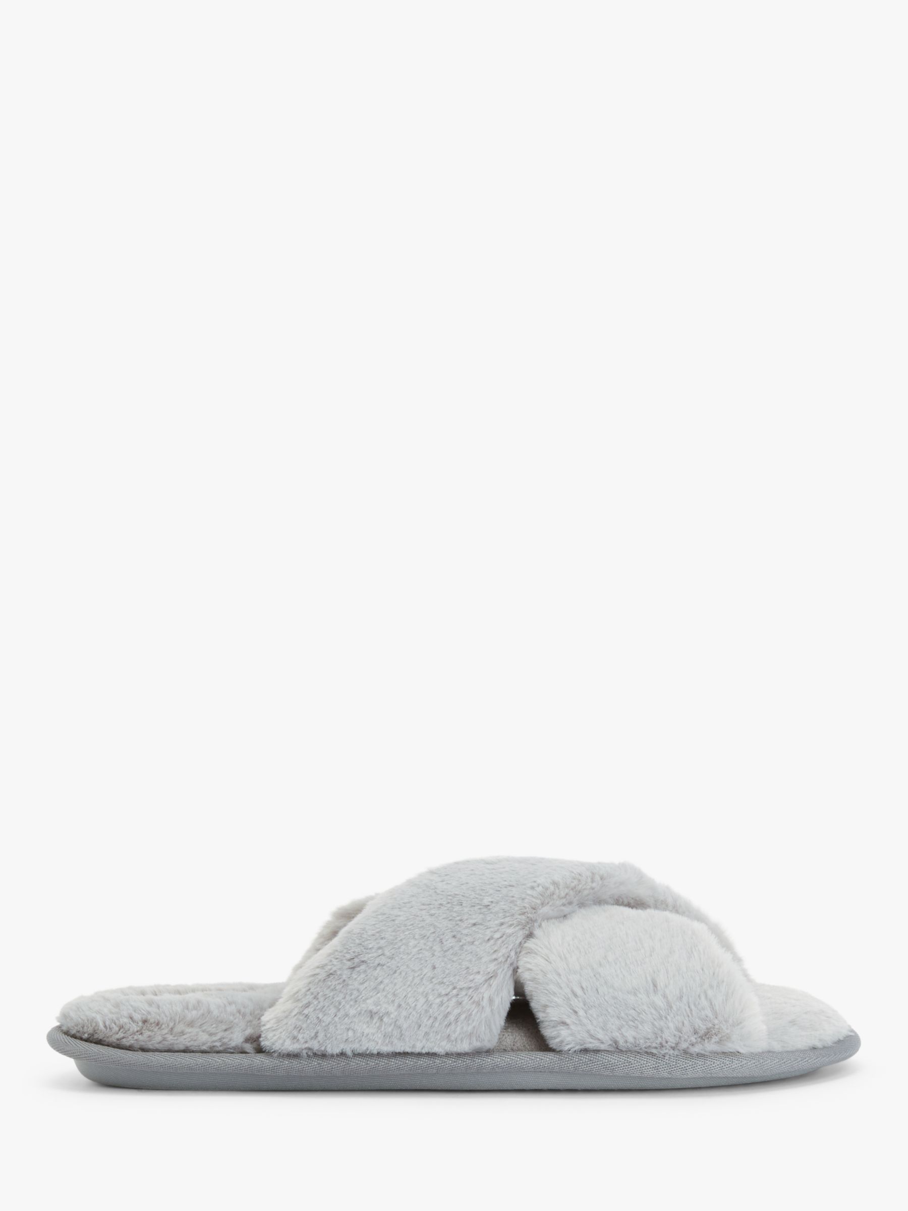 John Lewis ANYDAY Cross Strap Recycled Faux Fur Mule Slippers, Grey, 3-4