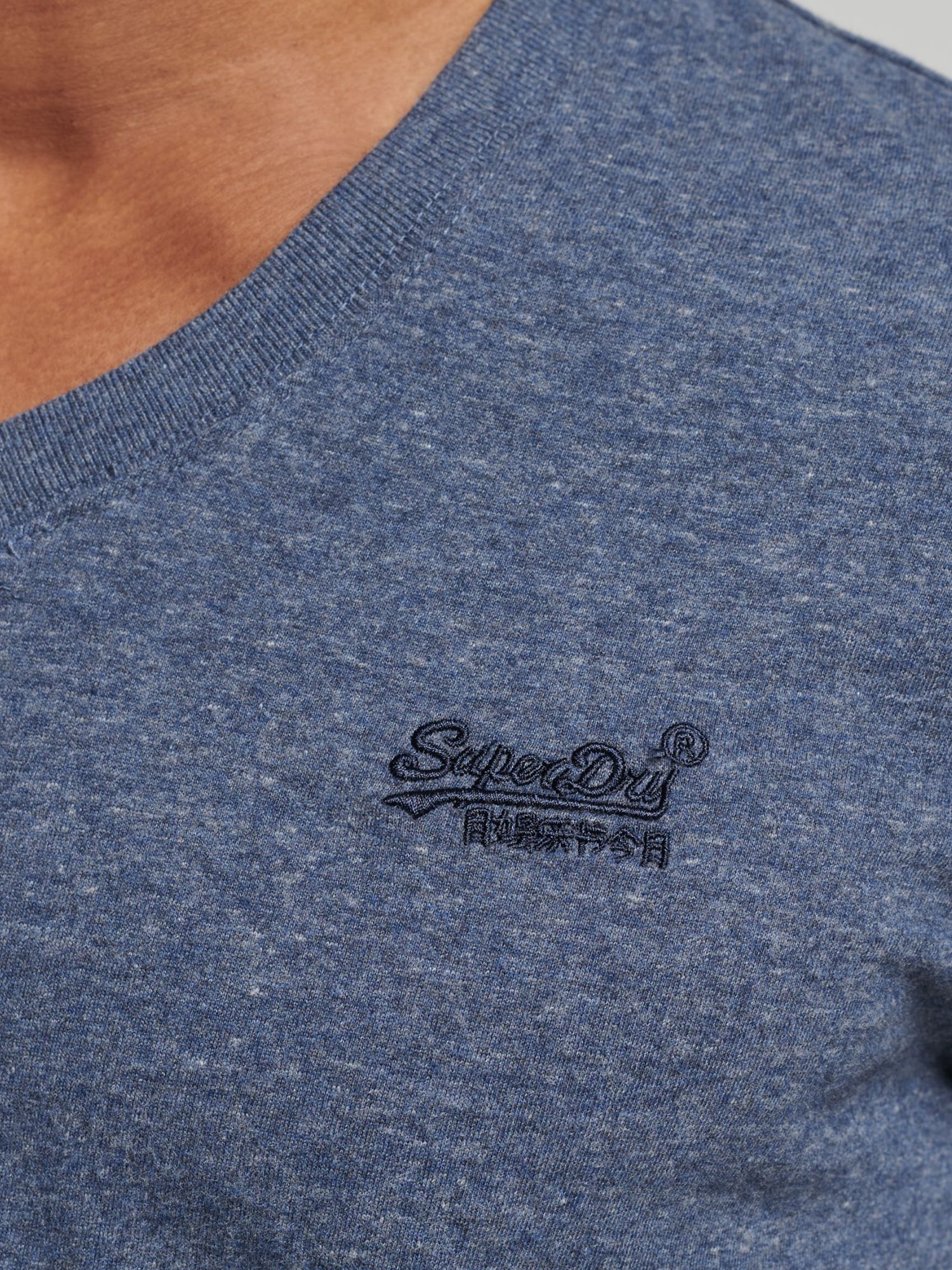 Superdry Organic Cotton Vintage Logo V-Neck T-Shirt, Navy Marl at John ...