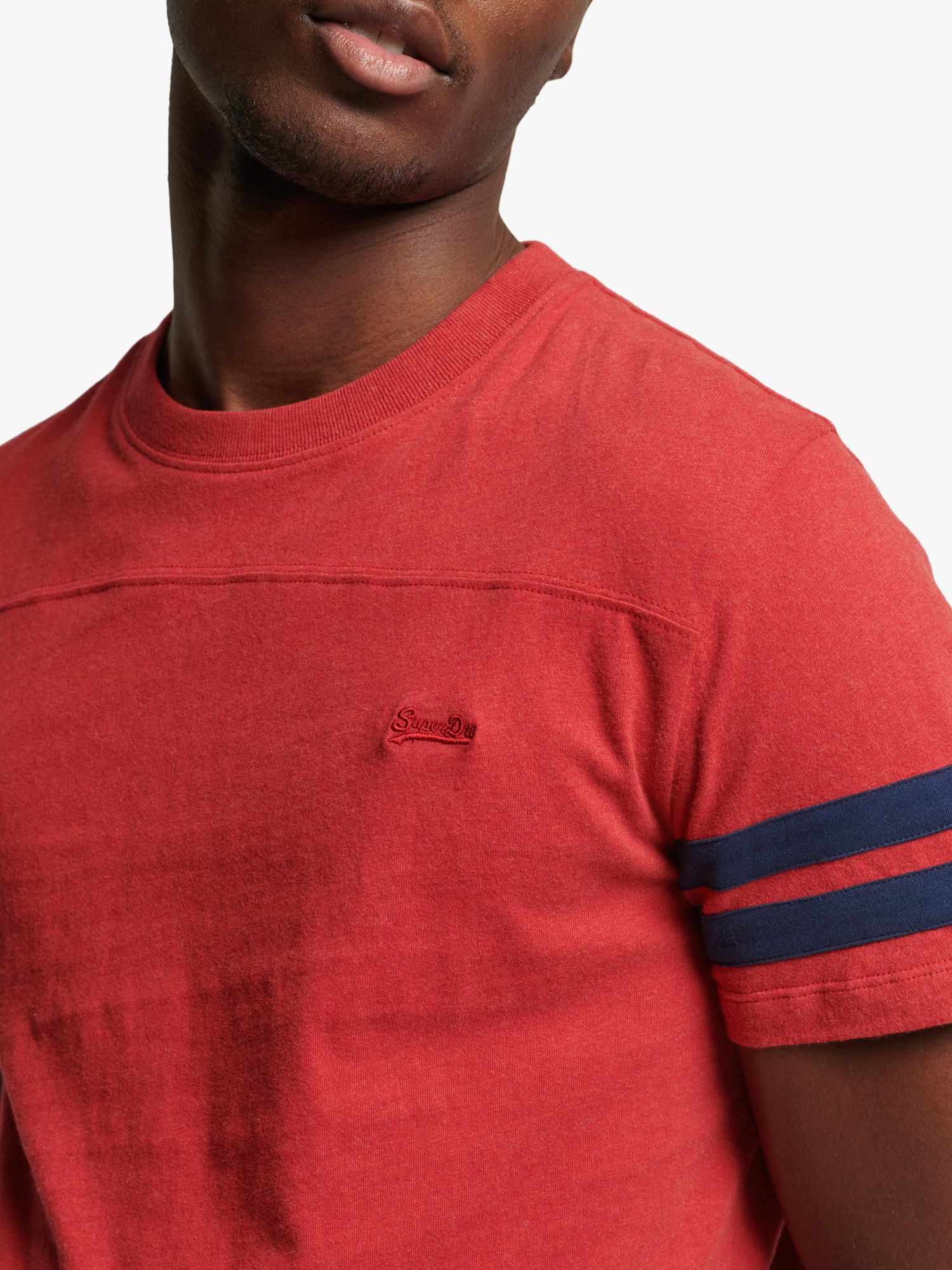 Superdry Vintage Quarterback Stripe T-Shirt, Hike Red Marl at John ...