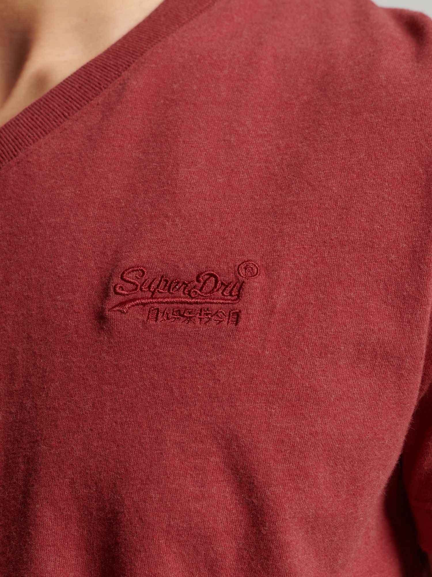 Superdry Organic Cotton Vintage Logo V-Neck T-Shirt, Hike Red Marl at ...