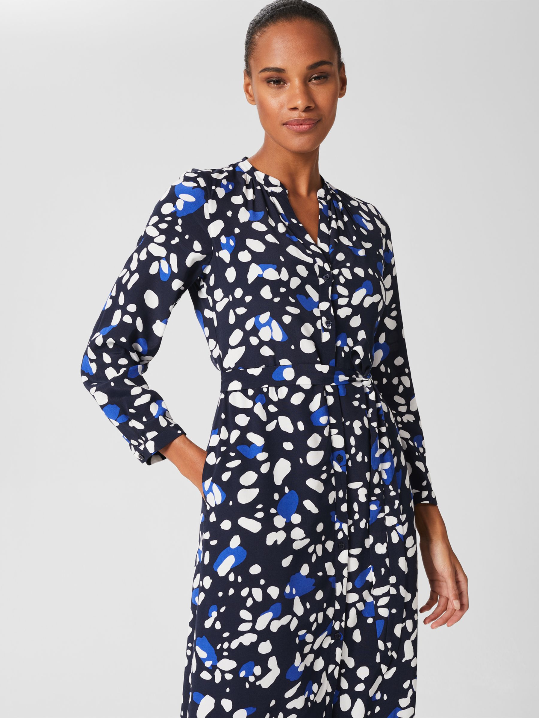 Hobbs Petite Valeria Abstract Spot Print Dress, Navy/Multi