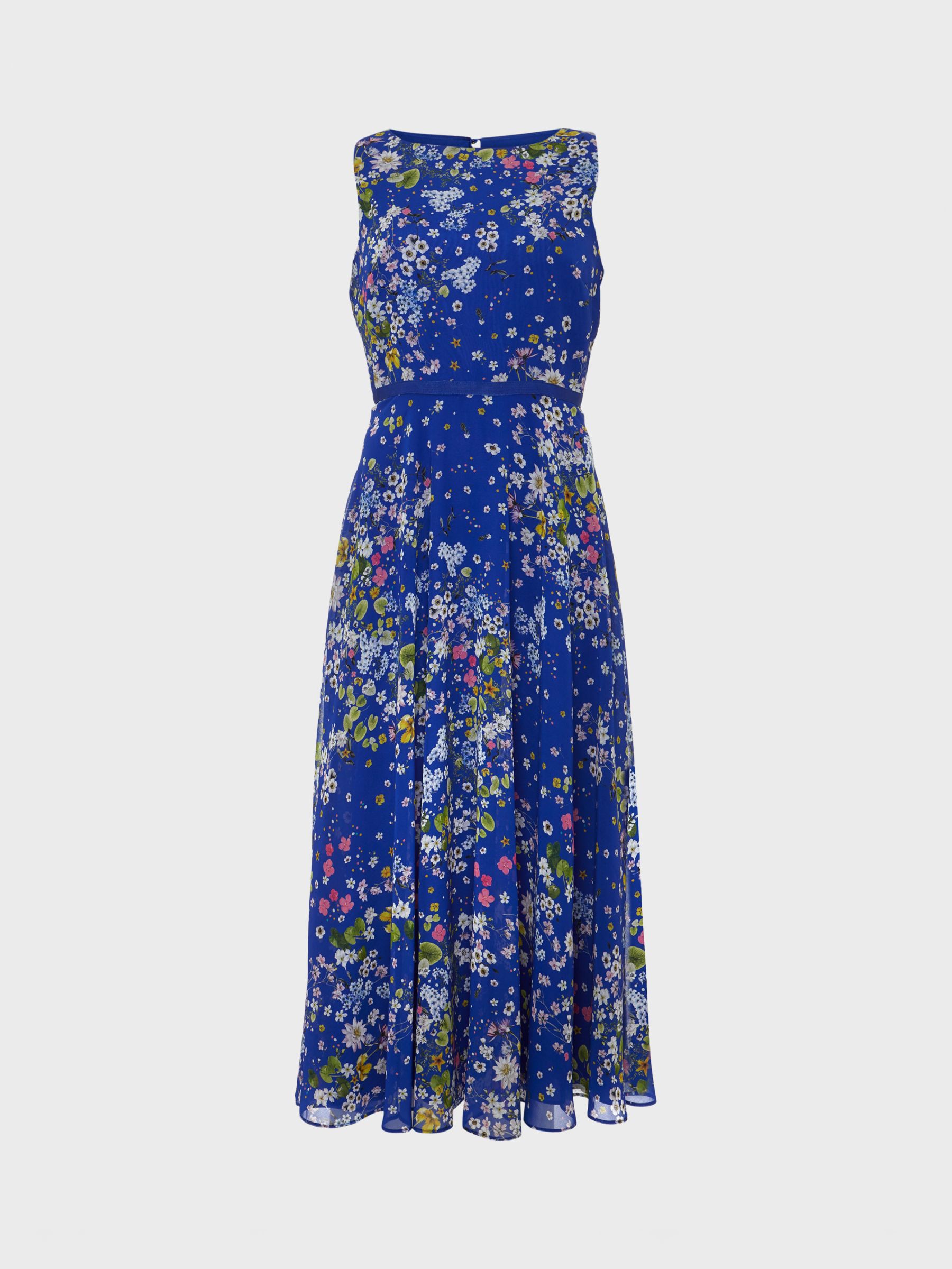 Hobbs Petite Carly Ditsy Floral Print Midi Dress, Cobalt/Multi at John ...