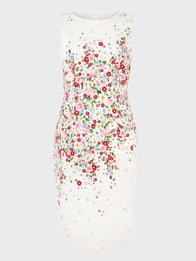Hobbs Fiona Placement Floral Print Shift Dress, Ivory/Multi