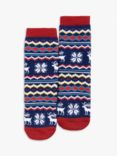 John Lewis Kids' Christmas Fair Isle Print Slipper Socks, Blue/Multi