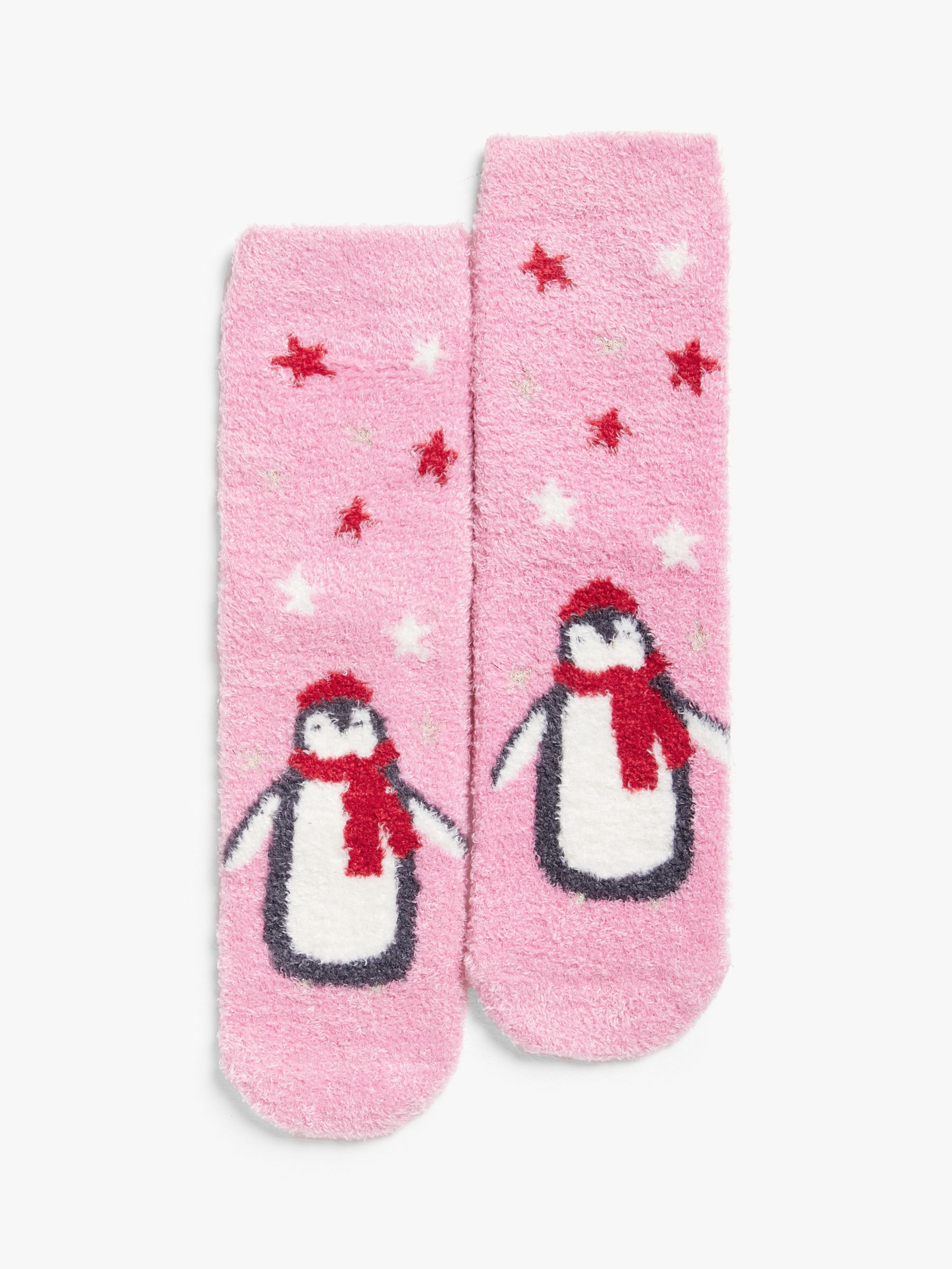 John Lewis Kids' Christmas Penguin Star Slipper Socks, Pink