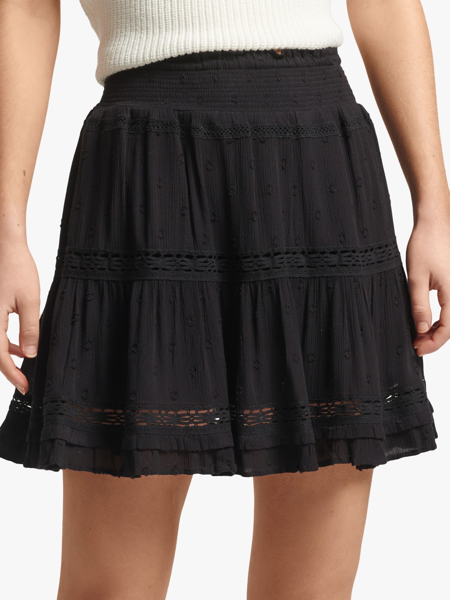 Superdry Vintage Lace Mini Skirt, Black at John Lewis & Partners