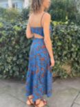 Baukjen Tammy Floral Print Organic Cotton Tiered Dress, Blue Bold Capri