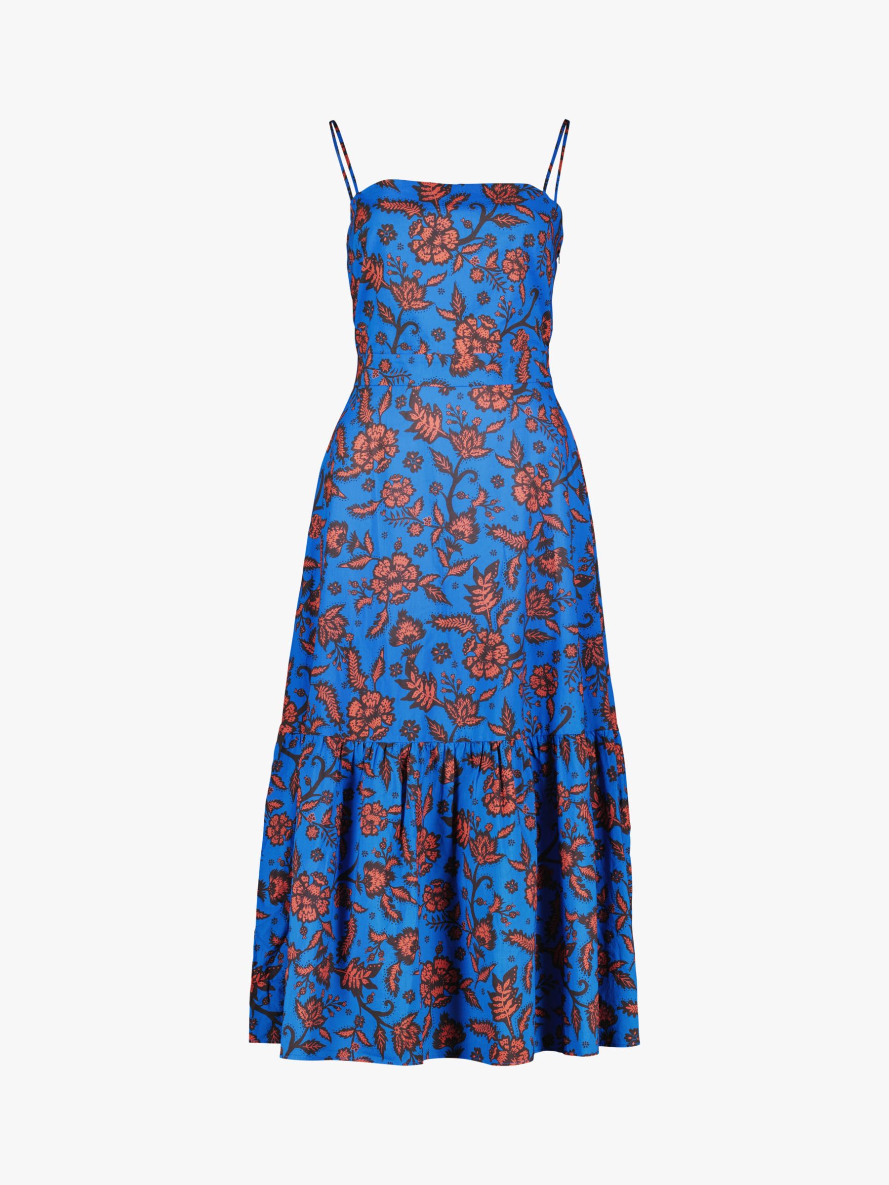Baukjen Tammy Floral Print Organic Cotton Tiered Dress, Blue Bold Capri, 10