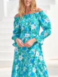 Aspiga Holly Cotton Retro Floral Tiered Maxi Dress, Sea Green