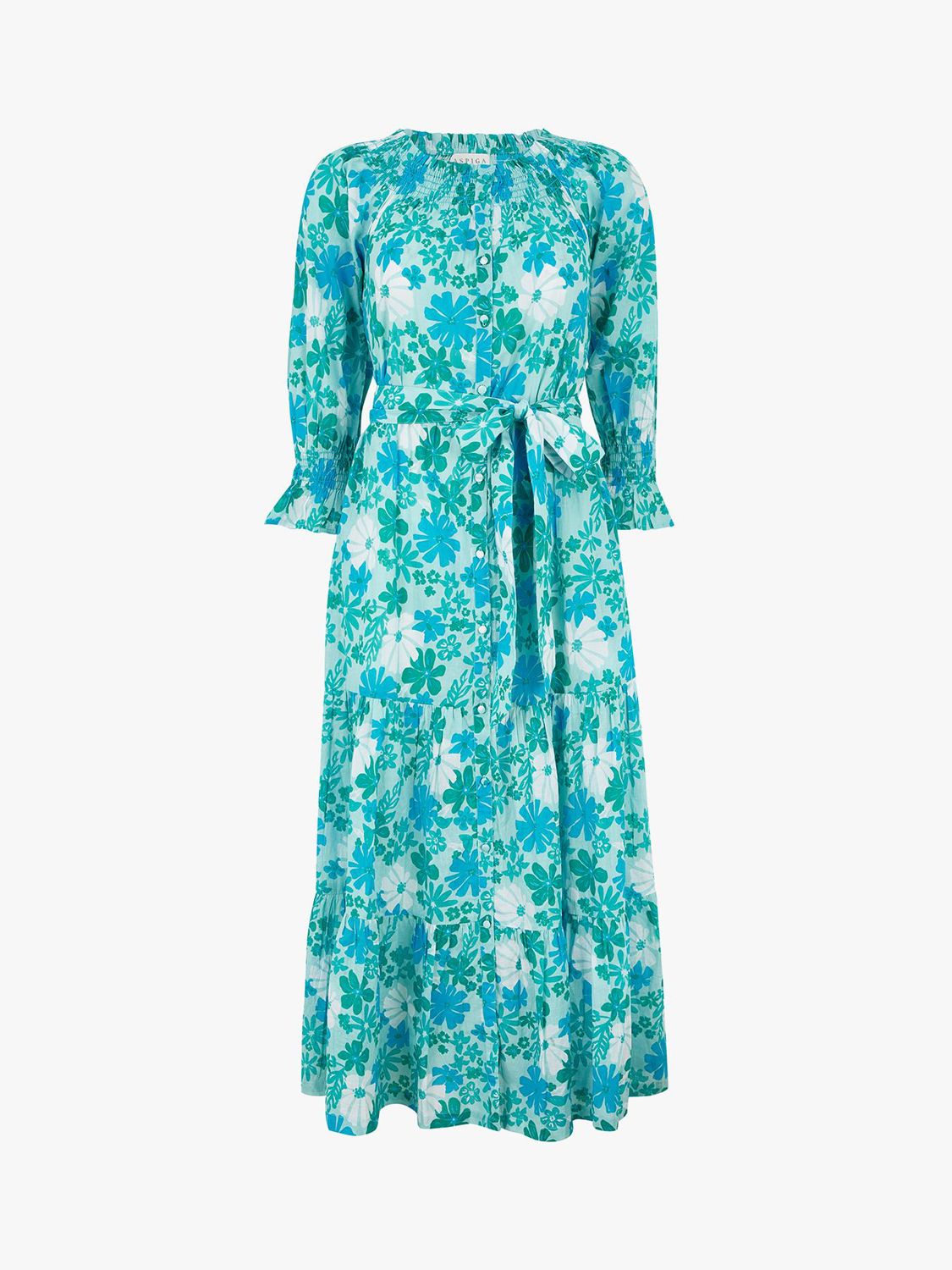 Buy Aspiga Holly Cotton Retro Floral Tiered Maxi Dress, Sea Green Online at johnlewis.com