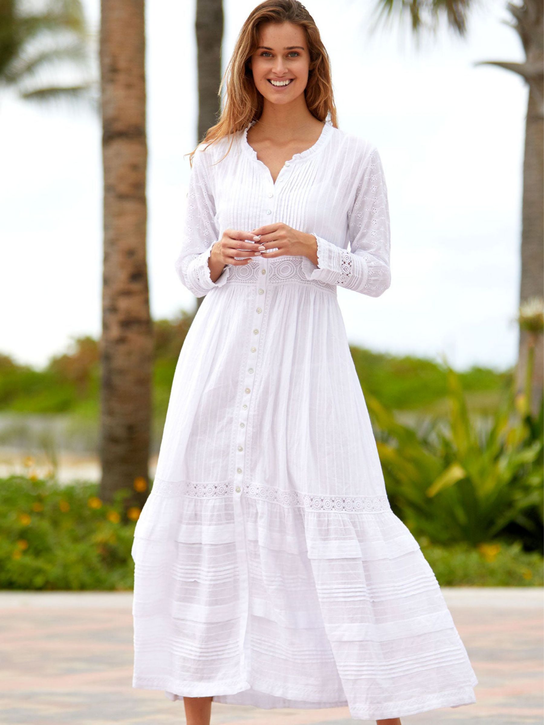 Aspiga Broderie Maxi Dress, White at John Lewis & Partners