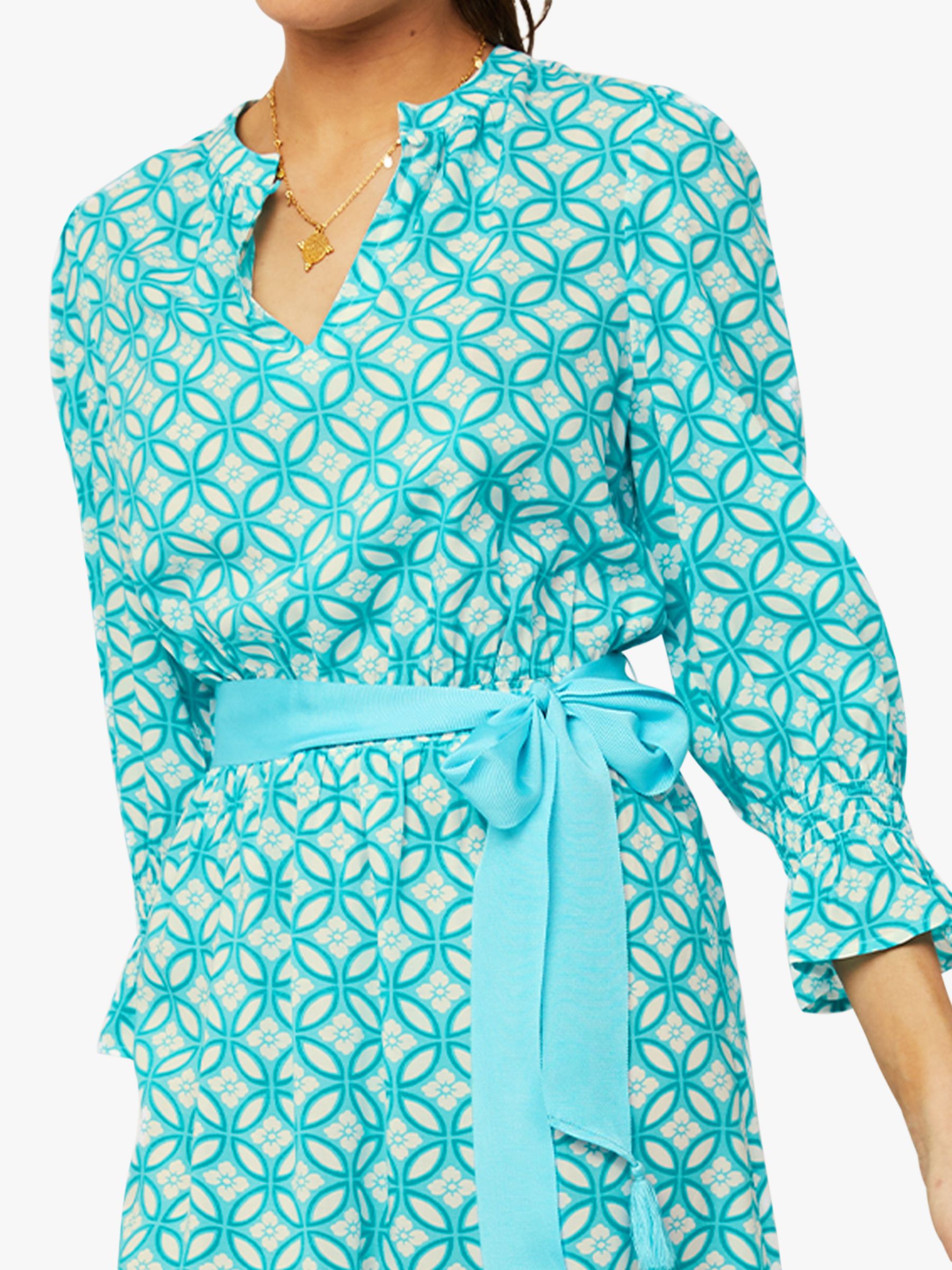 Aspiga Maeve Geometric Print Contrast Belt Maxi Dress, Turquoise/Multi, XS