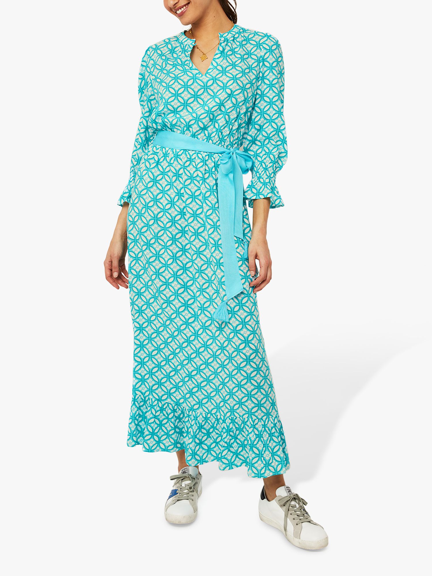 Aspiga Maeve Geometric Print Contrast Belt Maxi Dress Turquoise