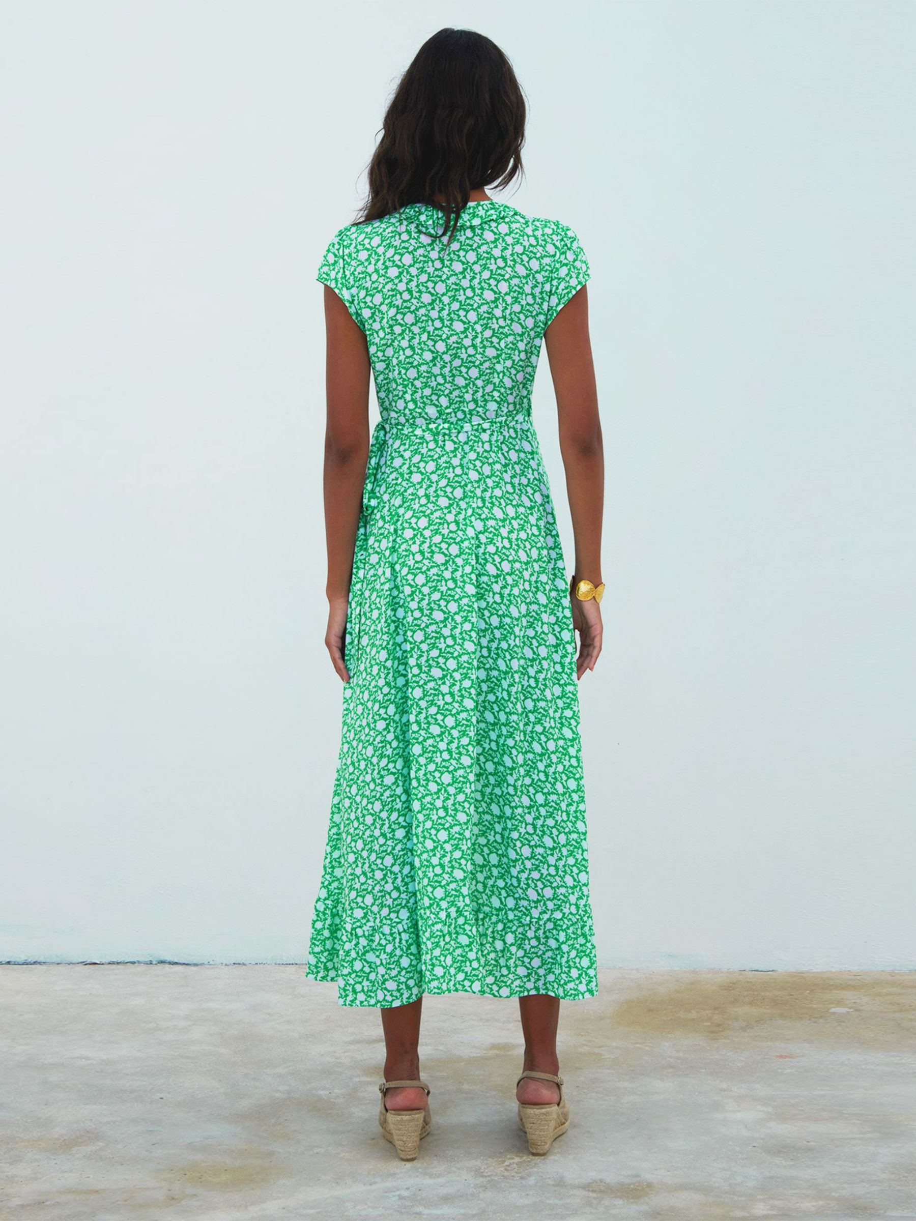 Aspiga Floral Short Sleeve Demi Wrap Dress, Flower Green, XXS