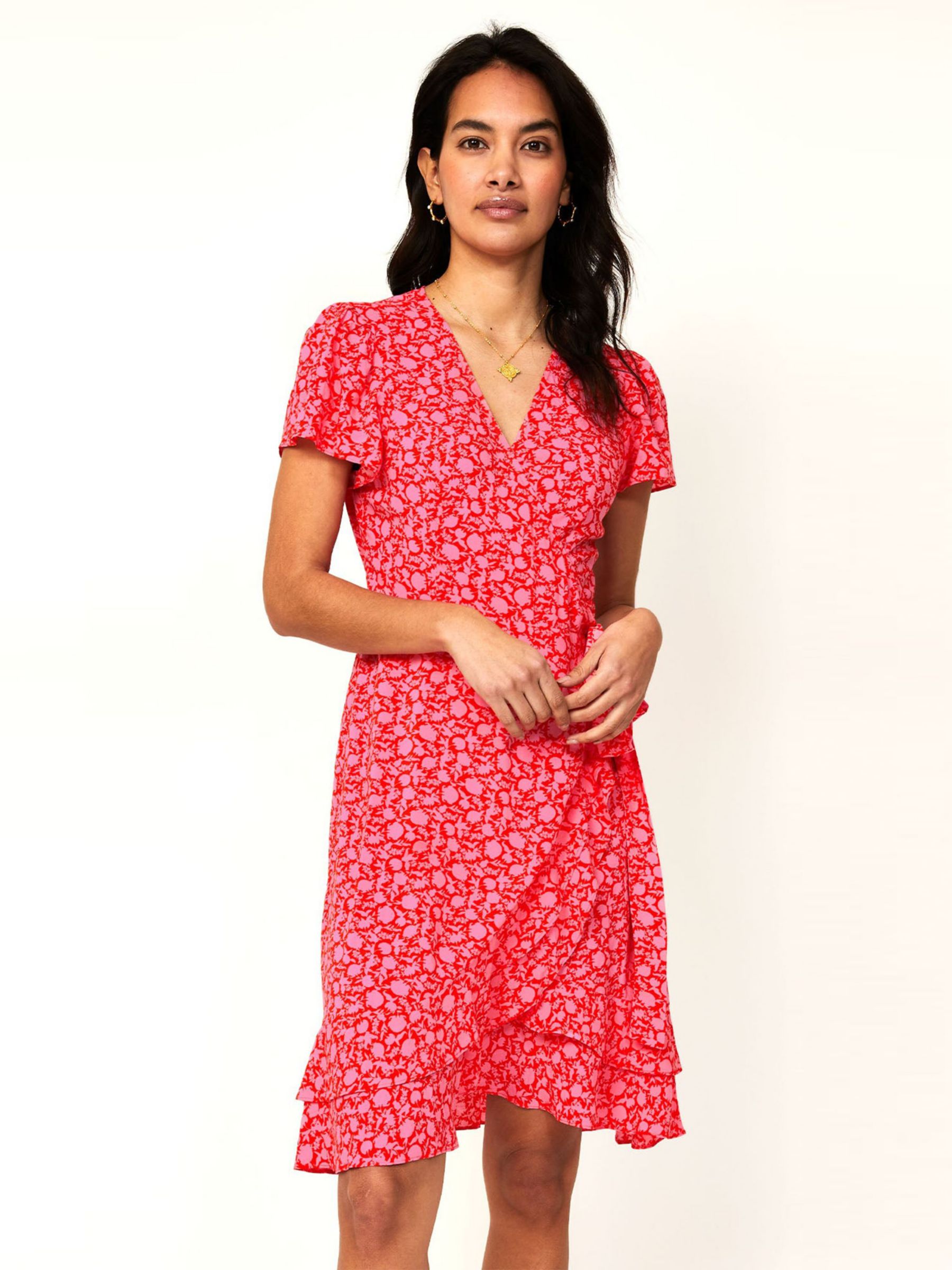 Aspiga Chelsea Short Sleeve Wrap Dress Flower Pink at John Lewis