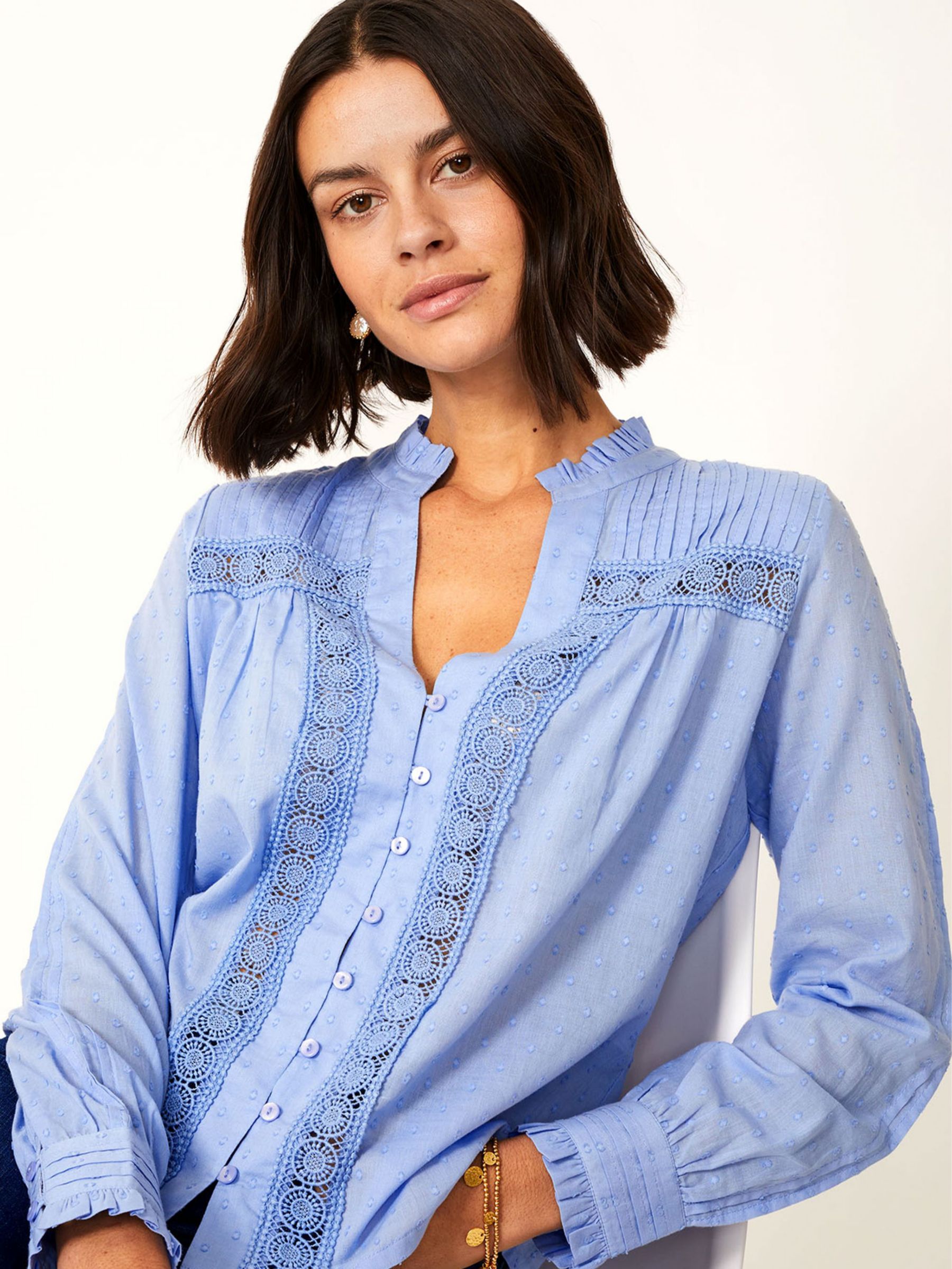 Aspiga Carrie Embroidered Organic Cotton Blouse, Bel Air Blue at John ...